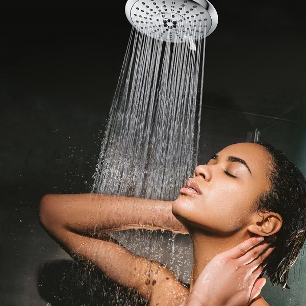 High Pressure Shower Head, JDO 5 Inch Fixed Rain Showerhead, 5 Spray Settings Rainfall Bath Shower with Angles Adjustable Swivel Ball Joint (Chrome)