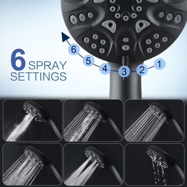 High Pressure Handheld Shower Head, JDO 6 Spray Settings Shower Head with Handheld, 4.3