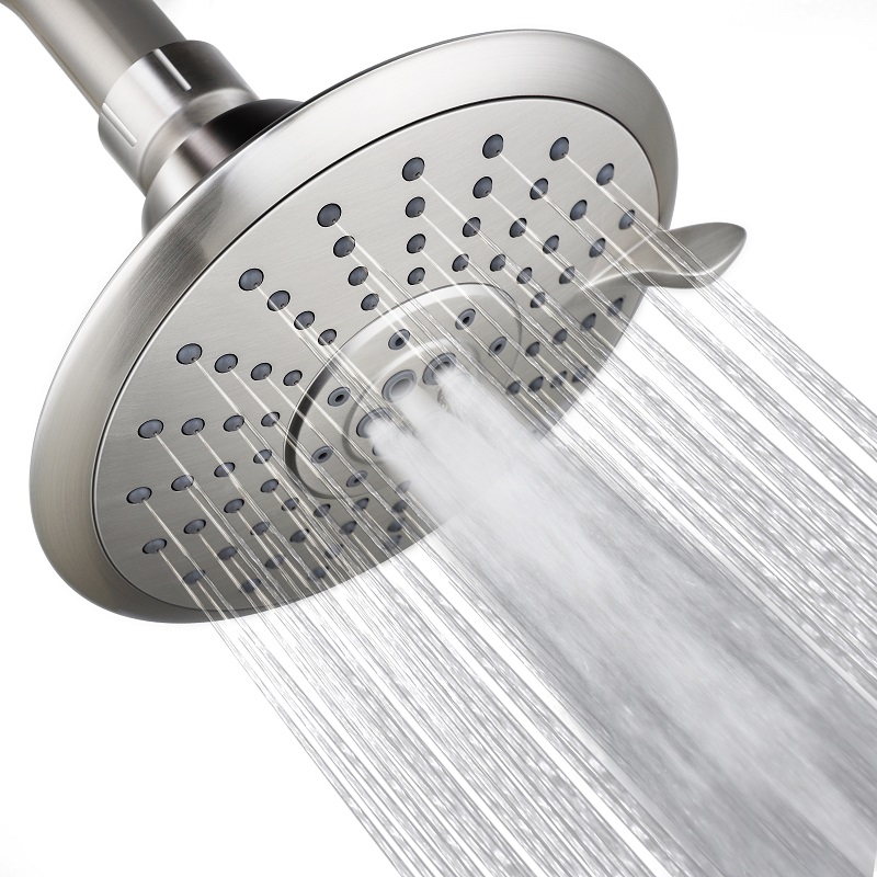 JDO Shower Head, High Pressure Rain Showerhead, 5 Spray Settings, Luxury Bathroom Shower Heads with Adjustable Angles, Anti-Clogging Silicone Nozzles (Brushed Nickel)