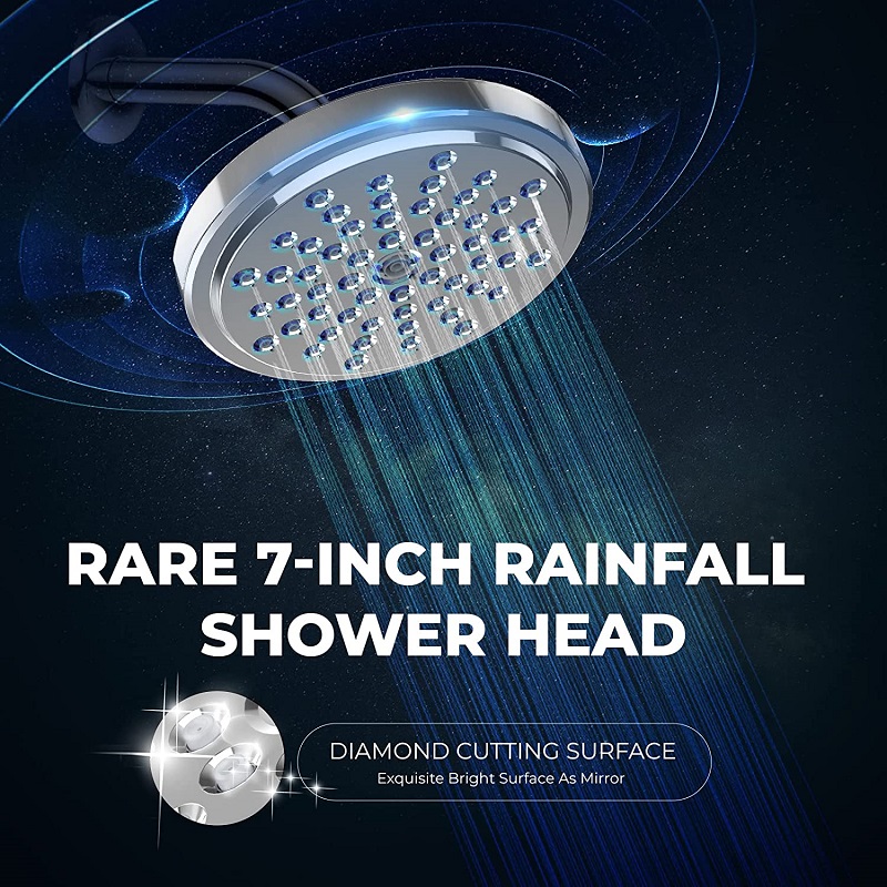 JDO Shower Head High Pressure 7 Inch Rainfall Fixed Showerheads Adjustable Bathroom High Flow Showerhead Premium Chrome Shower Head Replacement Tool-free 1-Min Installation For Luxury Shower
